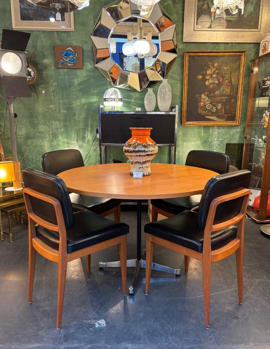 Set Of 4 Danish Chairs In Solid Wood And Black Vinyl – Scandinavian Design, 1960s-photo-8