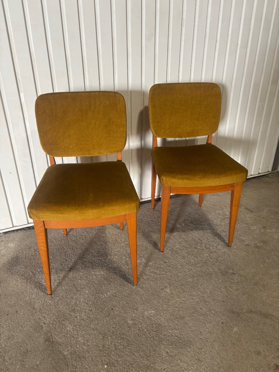 Pair Of Scandinavian Chairs In Solid Wood And Velvet – 1960s-photo-2