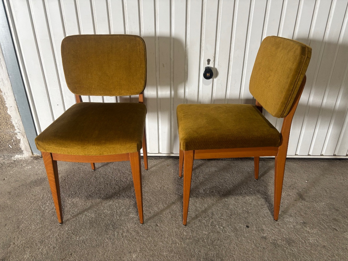 Pair Of Scandinavian Chairs In Solid Wood And Velvet – 1960s-photo-3