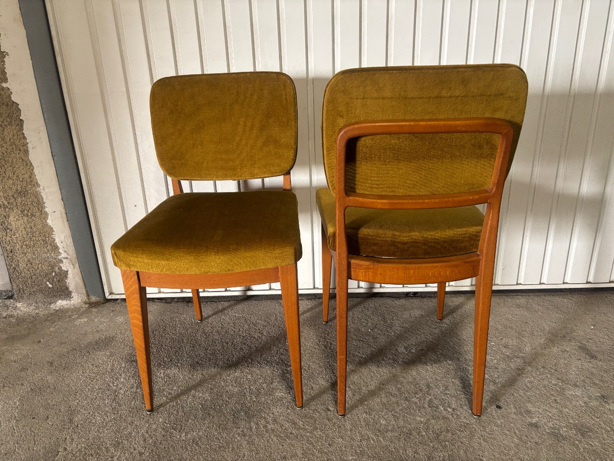 Pair Of Scandinavian Chairs In Solid Wood And Velvet – 1960s-photo-4