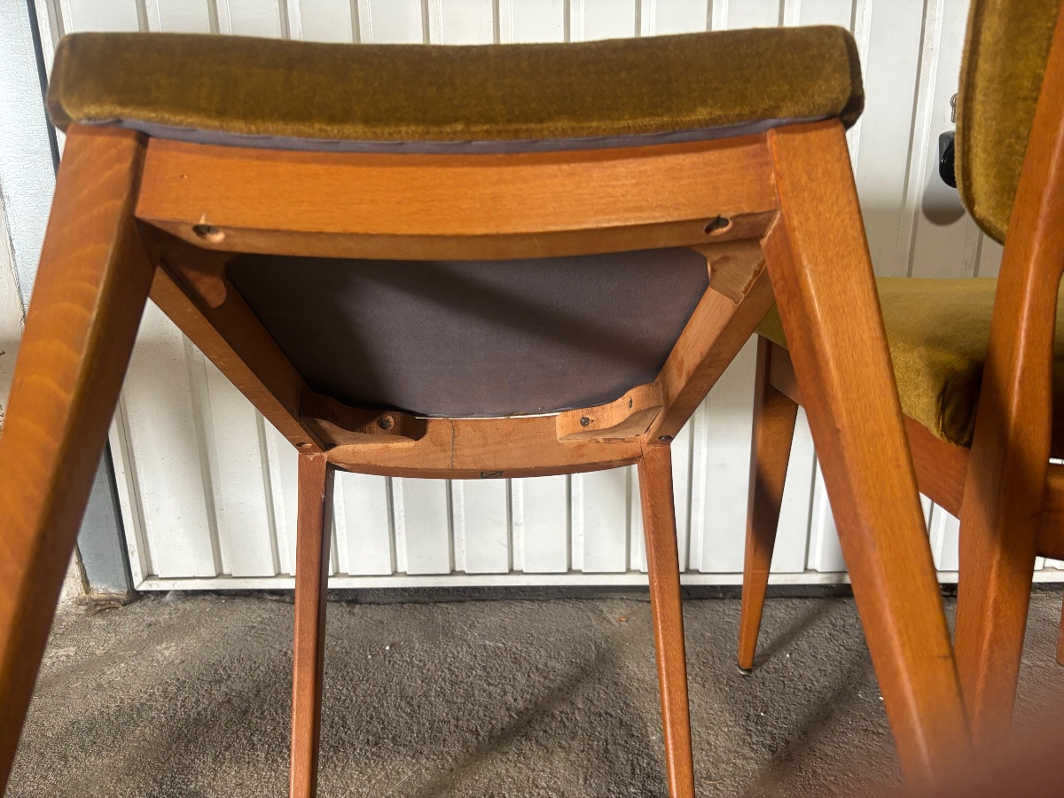 Pair Of Scandinavian Chairs In Solid Wood And Velvet – 1960s-photo-2