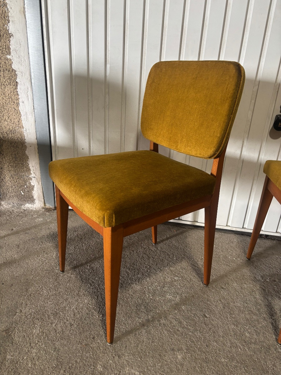 Pair Of Scandinavian Chairs In Solid Wood And Velvet – 1960s-photo-4