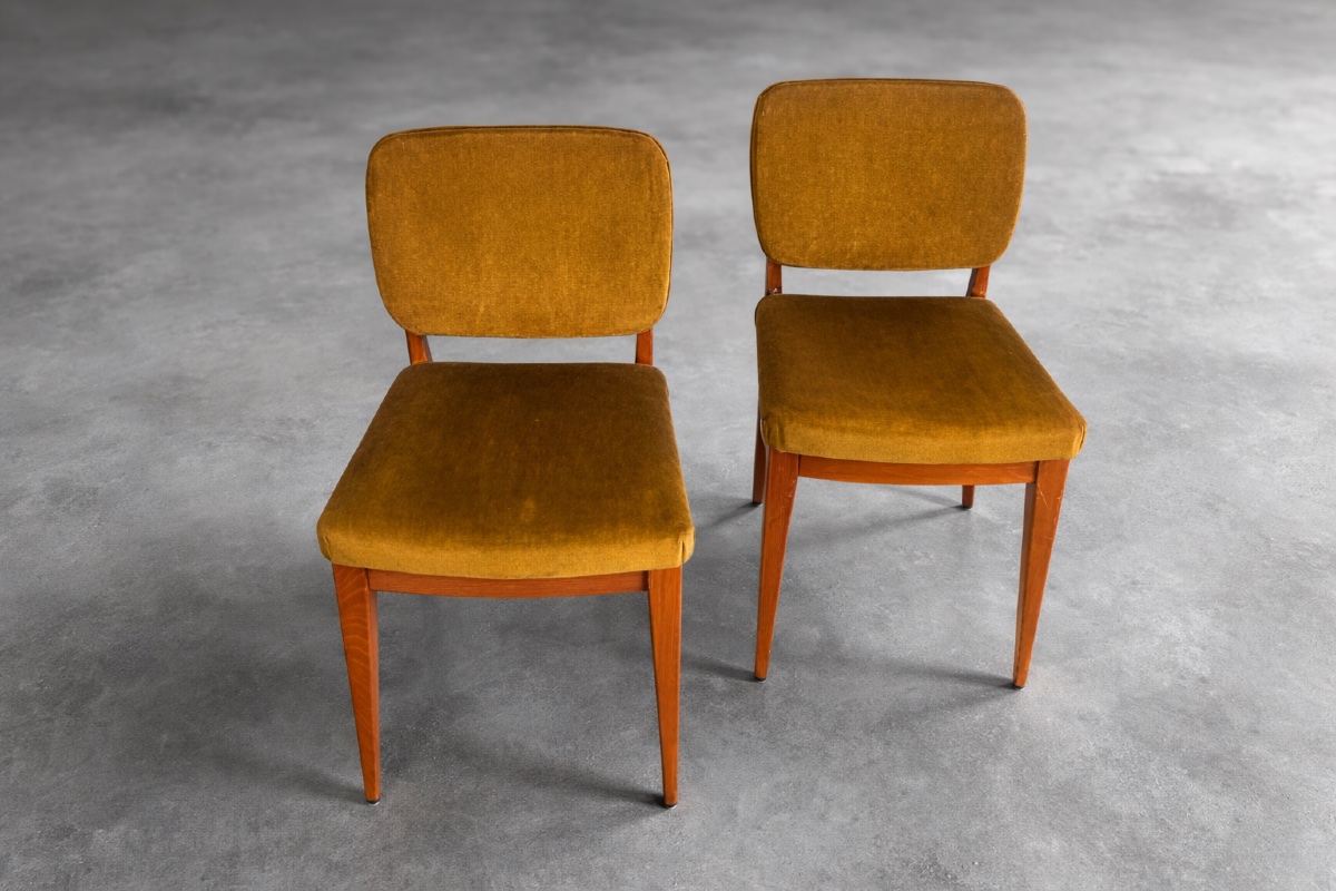 Pair Of Scandinavian Chairs In Solid Wood And Velvet – 1960s-photo-6