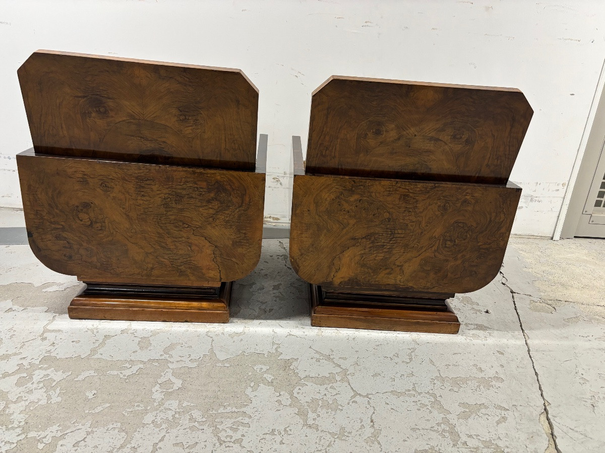 Paire de fauteuils Art Déco en placage de noyer et assise léopard  vers 1930-photo-4