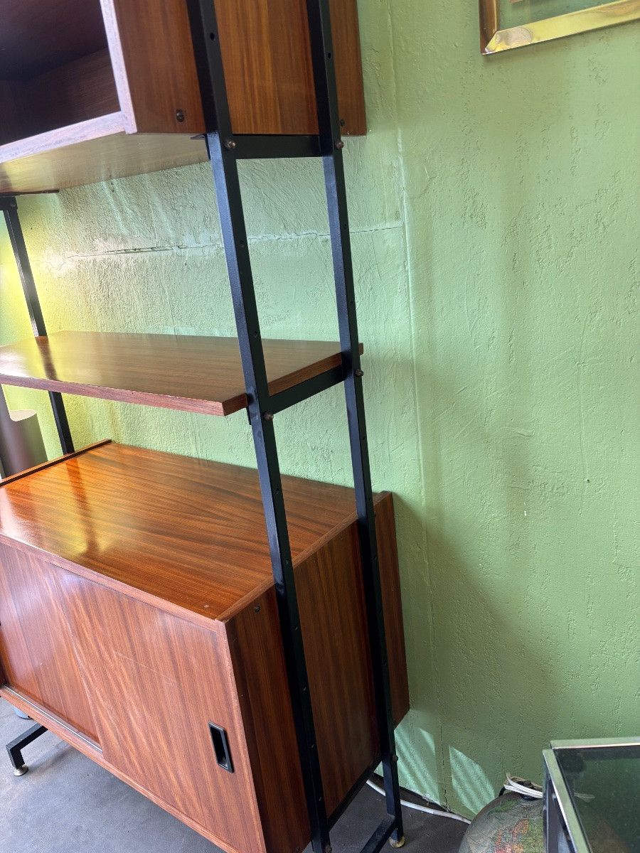 Bibliothèque vintage modulable bois & métal – esprit moderniste années 60-photo-4