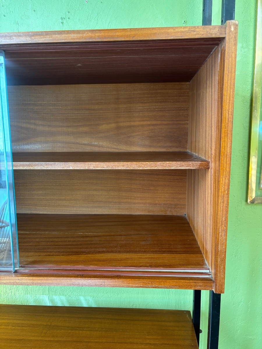 Bibliothèque vintage modulable bois & métal – esprit moderniste années 60-photo-4