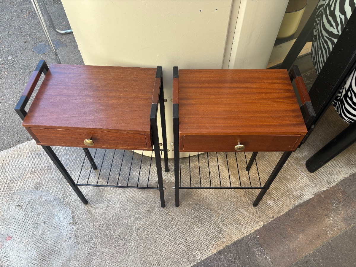 Paire de bouts de canapé / chevets modernistes – esprit Guariche – années 60-photo-2