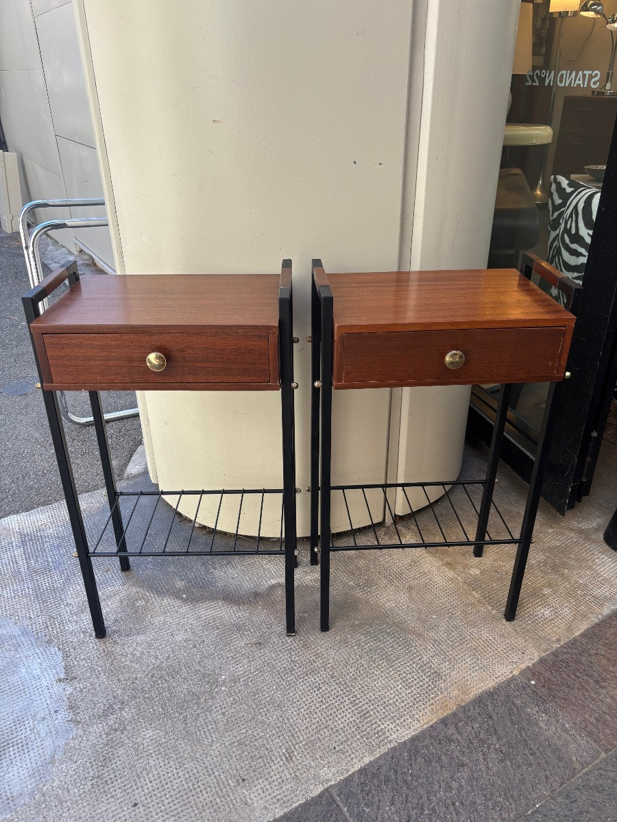 Paire de bouts de canapé / chevets modernistes – esprit Guariche – années 60-photo-1