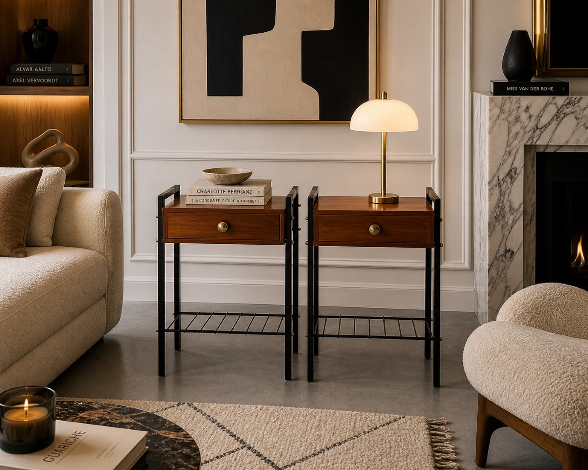 Paire de bouts de canapé / chevets modernistes – esprit Guariche – années 60-photo-4