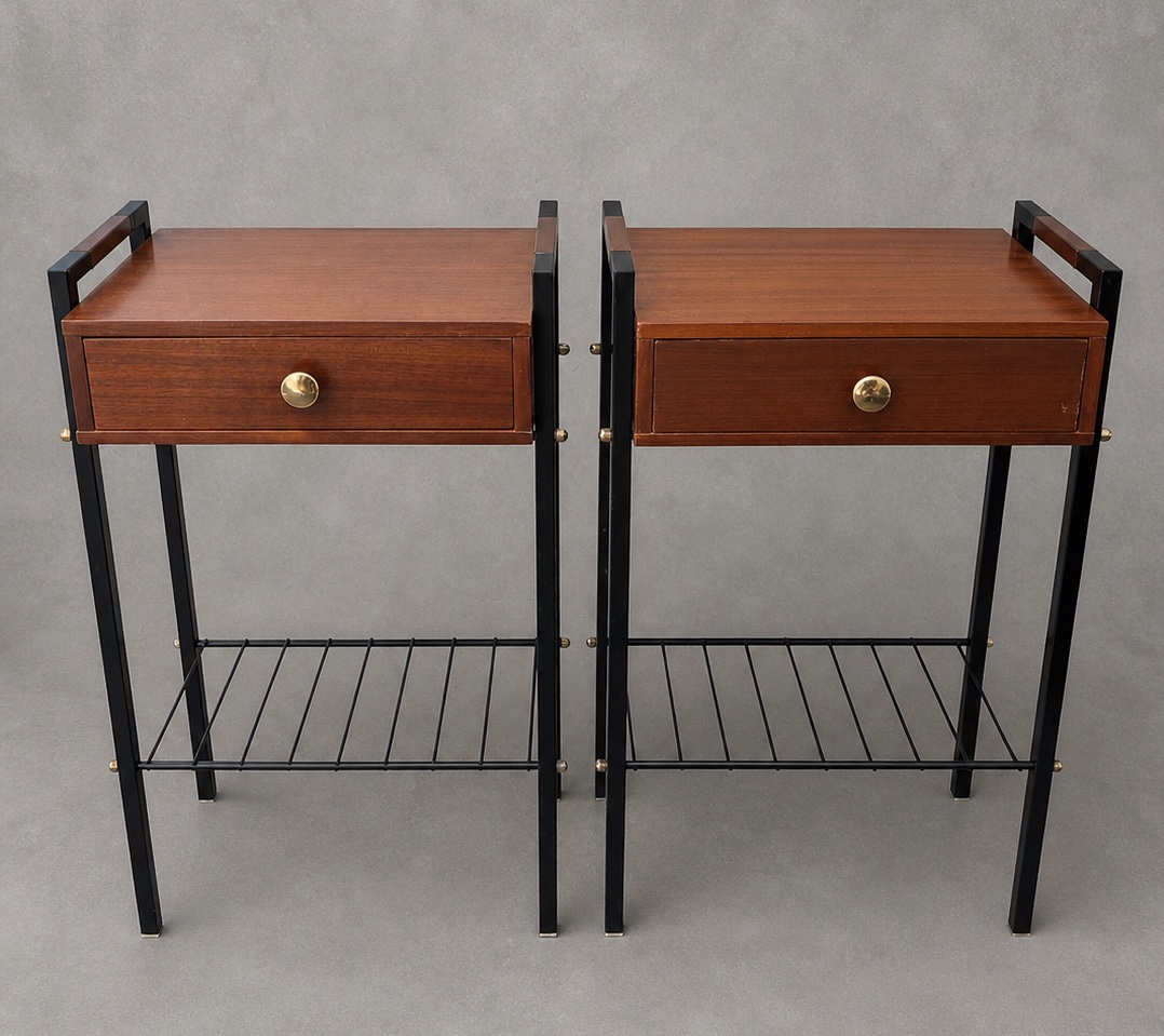 Paire de bouts de canapé / chevets modernistes – esprit Guariche – années 60
