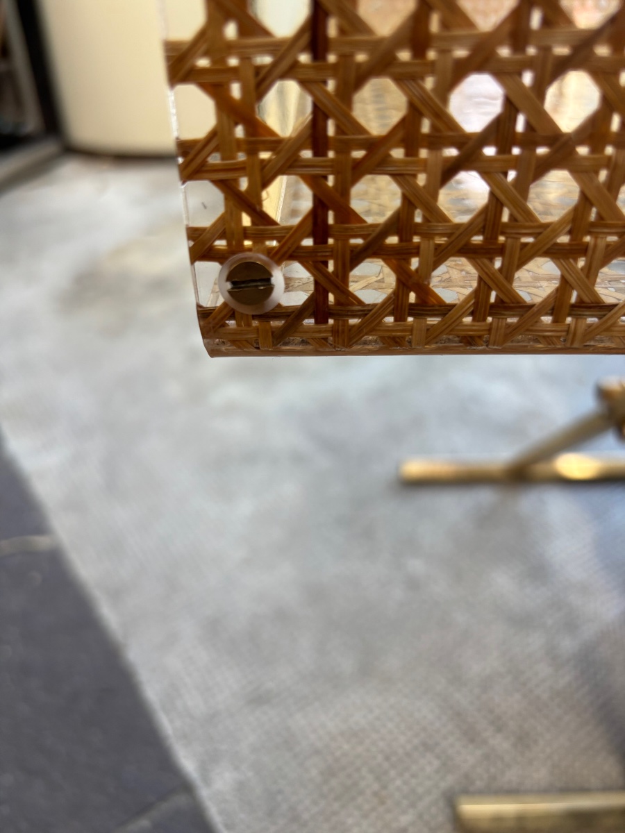 Christian Dior Home Coffee Table / Tray Table In Cane In Plexiglass And Gold Brass-photo-1