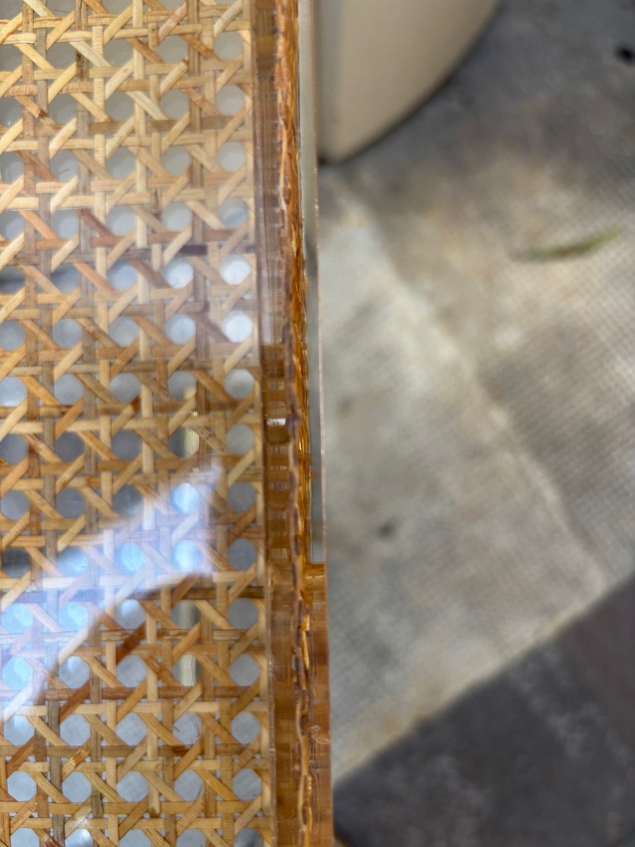 Christian Dior Home Coffee Table / Tray Table In Cane In Plexiglass And Gold Brass-photo-2