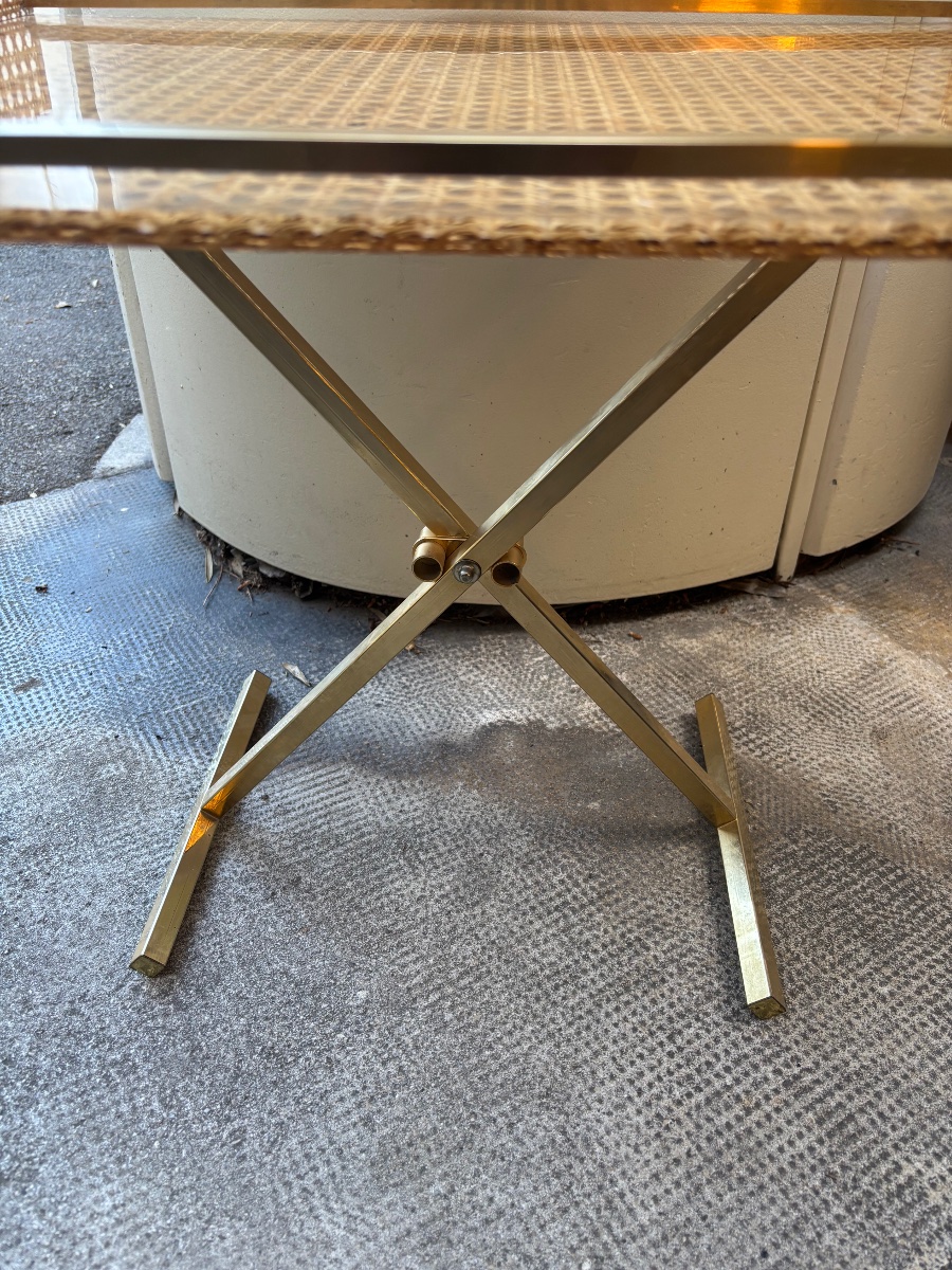 Christian Dior Home Coffee Table / Tray Table In Cane In Plexiglass And Gold Brass-photo-7