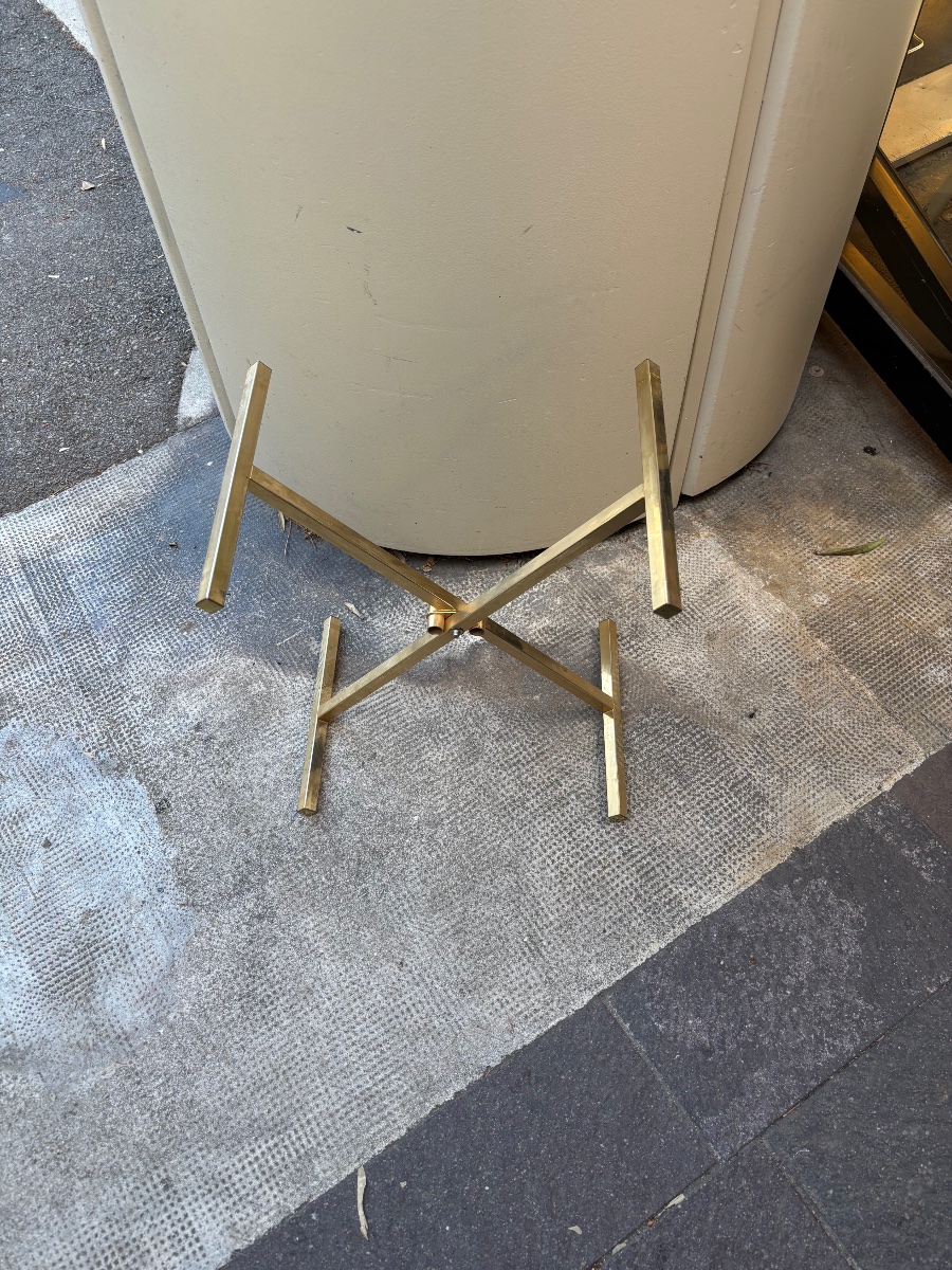 Christian Dior Home Coffee Table / Tray Table In Cane In Plexiglass And Gold Brass-photo-8