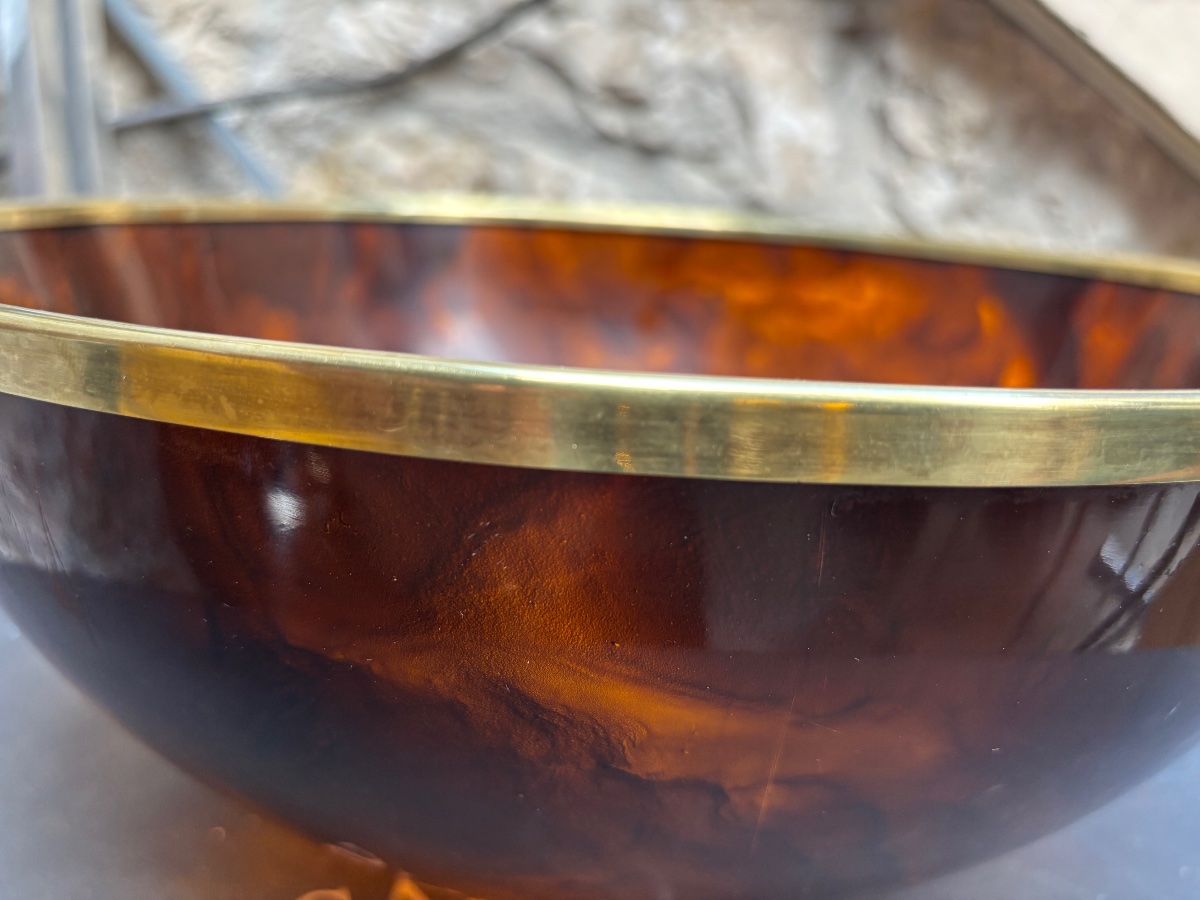 Large Dior Home Bowl In Amber Tortoiseshell-effect Resin And Brass-photo-3