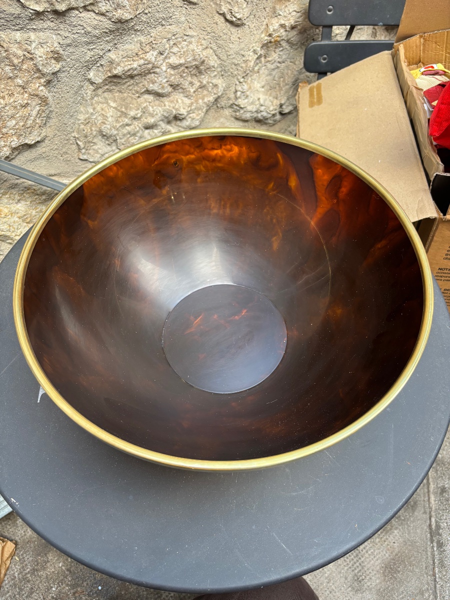 Large Dior Home Bowl In Amber Tortoiseshell-effect Resin And Brass-photo-5