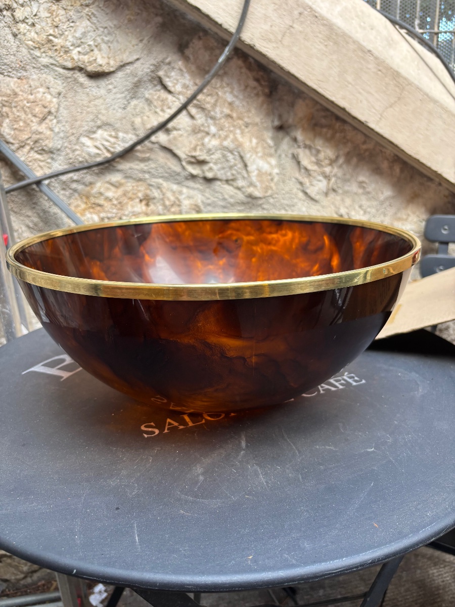 Large Dior Home Bowl In Amber Tortoiseshell-effect Resin And Brass-photo-6