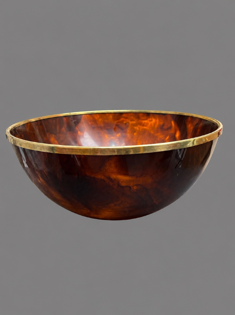 Large Dior Home Bowl In Amber Tortoiseshell-effect Resin And Brass