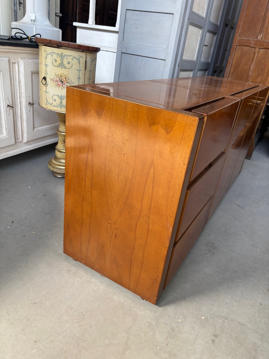 Vintage Low Sideboard In Walnut – 1970s Scandinavian-style Storage Cabinet – 3 Drawers-photo-4
