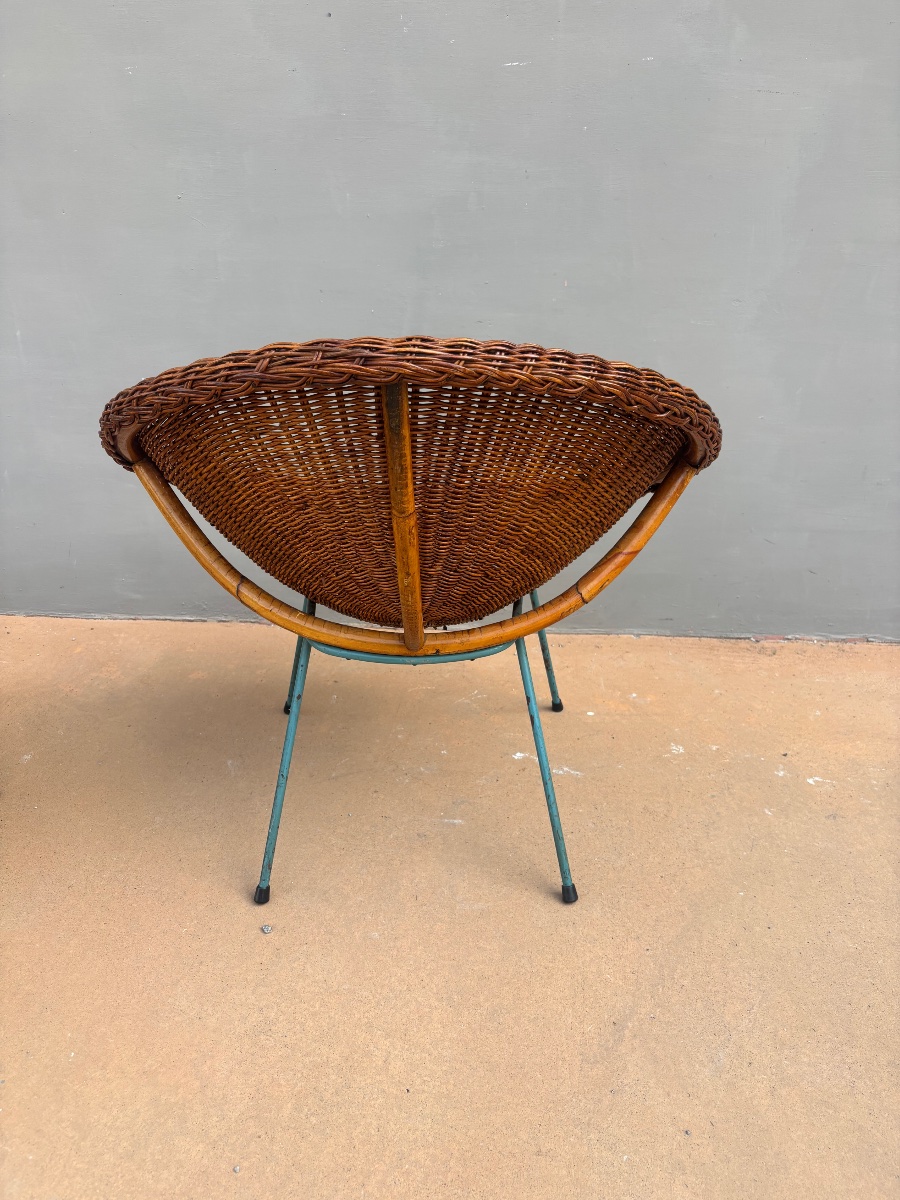 Vintage Rattan Patio Set—2 Shell Chairs And A Coffee Table—1960s/70s-photo-2