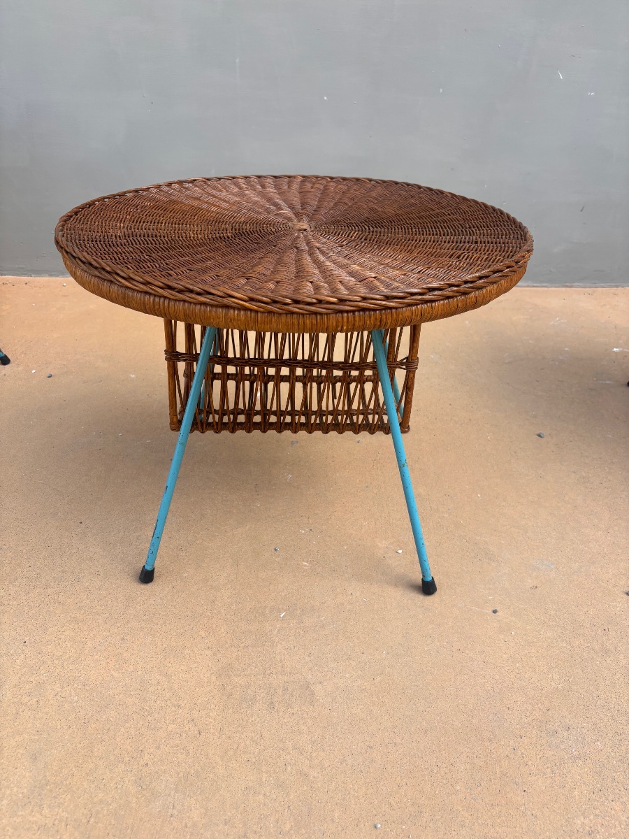 Vintage Rattan Patio Set—2 Shell Chairs And A Coffee Table—1960s/70s-photo-4