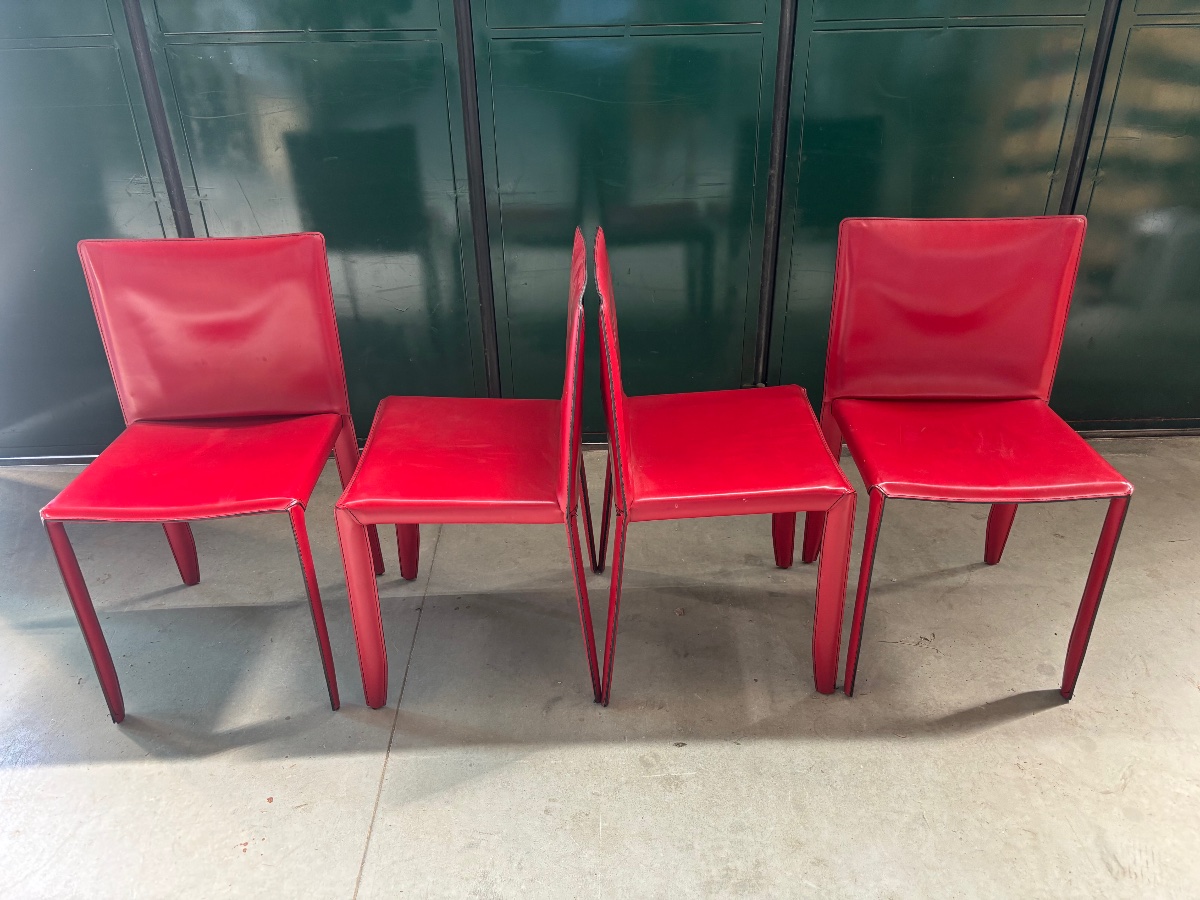 Set Of Red Leather Chairs By Cattelan Italia – Italian Design-photo-2