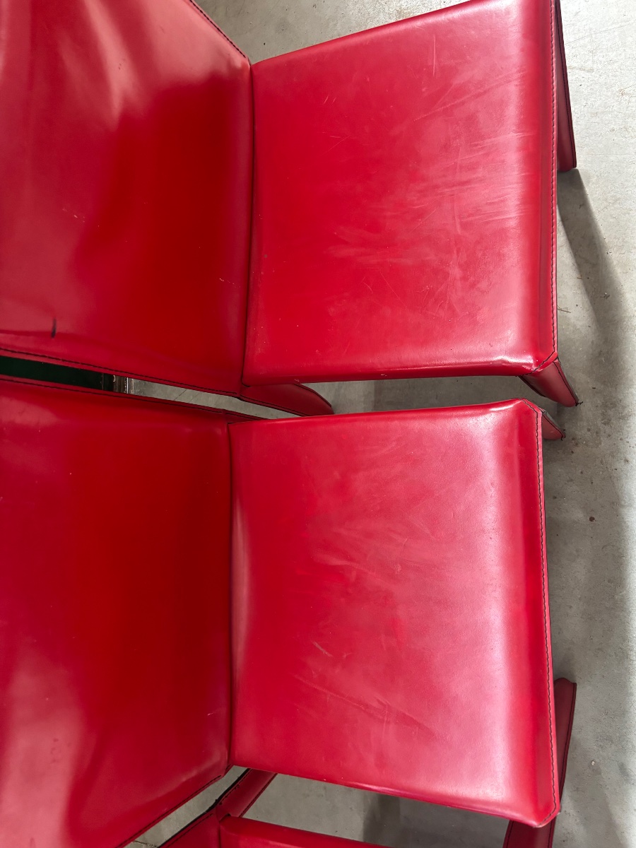 Set Of Red Leather Chairs By Cattelan Italia – Italian Design-photo-3