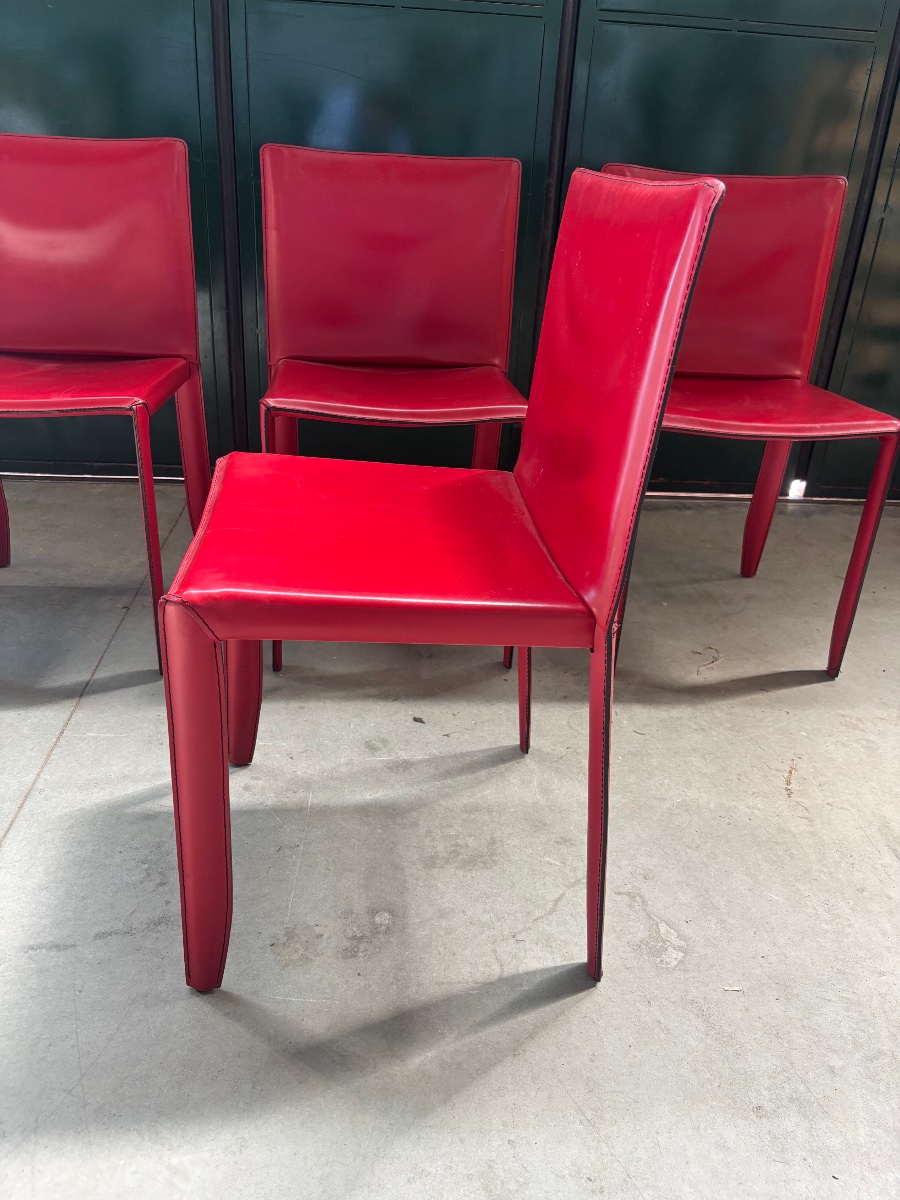 Set Of Red Leather Chairs By Cattelan Italia – Italian Design-photo-2