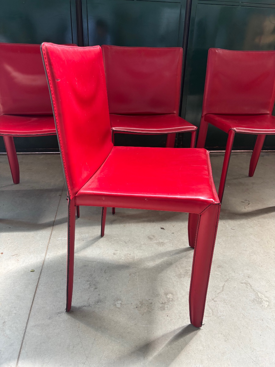 Set Of Red Leather Chairs By Cattelan Italia – Italian Design-photo-3