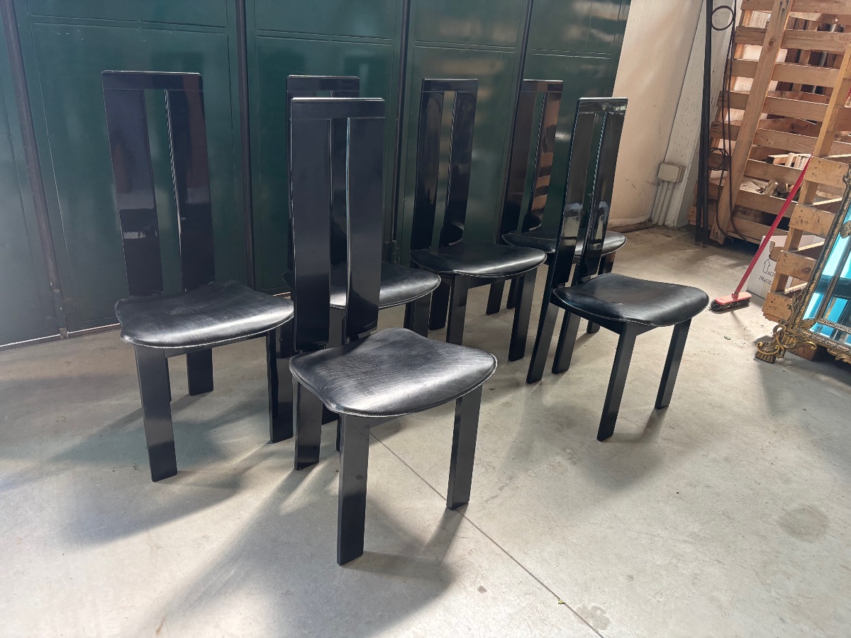 Set Of 6 Vintage Black Chairs – Italian Design-photo-3