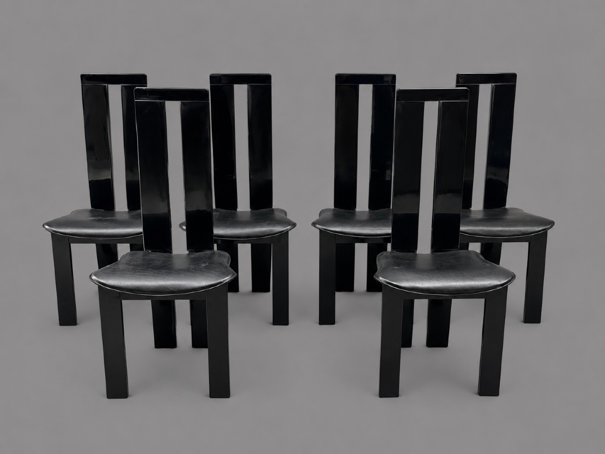 Set Of 6 Vintage Black Chairs – Italian Design