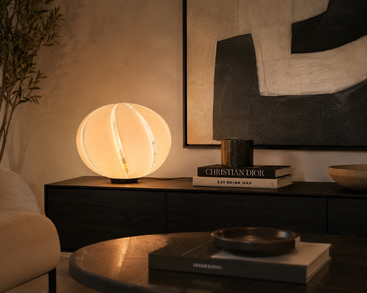 Lampe boule vintage à décor de nervures – Design italien – Années 1970-photo-3