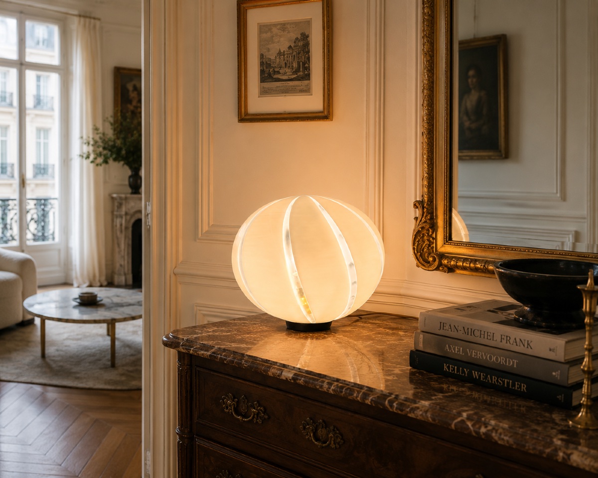 Lampe boule vintage à décor de nervures – Design italien – Années 1970-photo-4