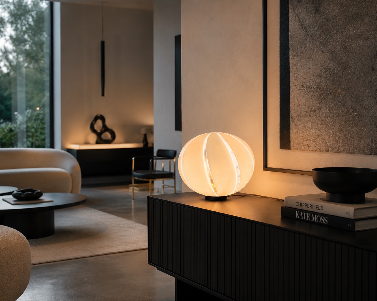 Lampe boule vintage à décor de nervures – Design italien – Années 1970-photo-5