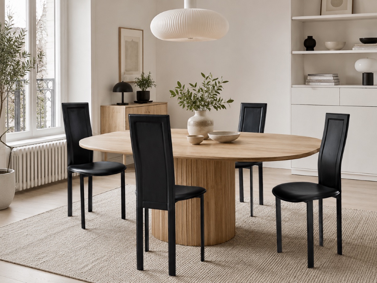 Set Of 4 Designer Chairs In Black Leather – 20th Century – Fully Upholstered In Leather-photo-4