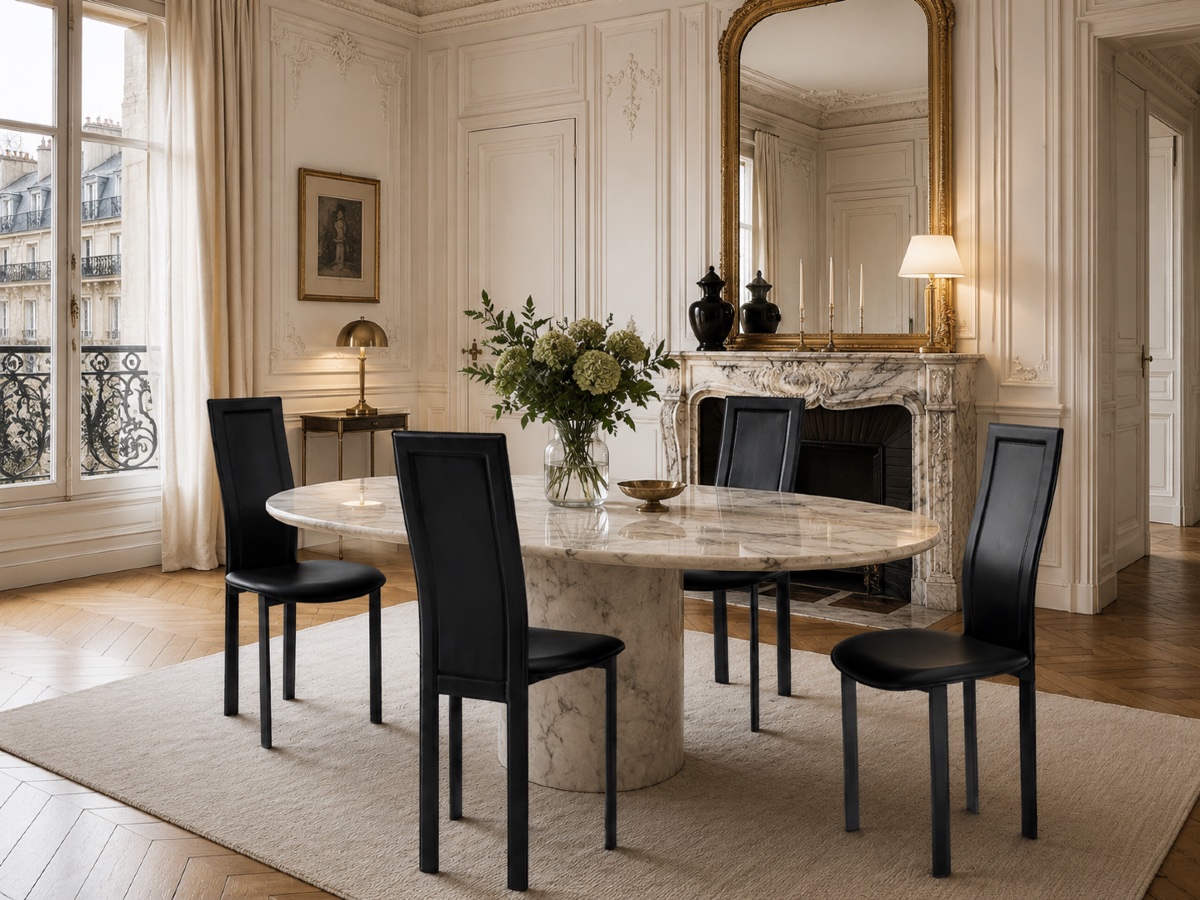 Set Of 4 Designer Chairs In Black Leather – 20th Century – Fully Upholstered In Leather-photo-1