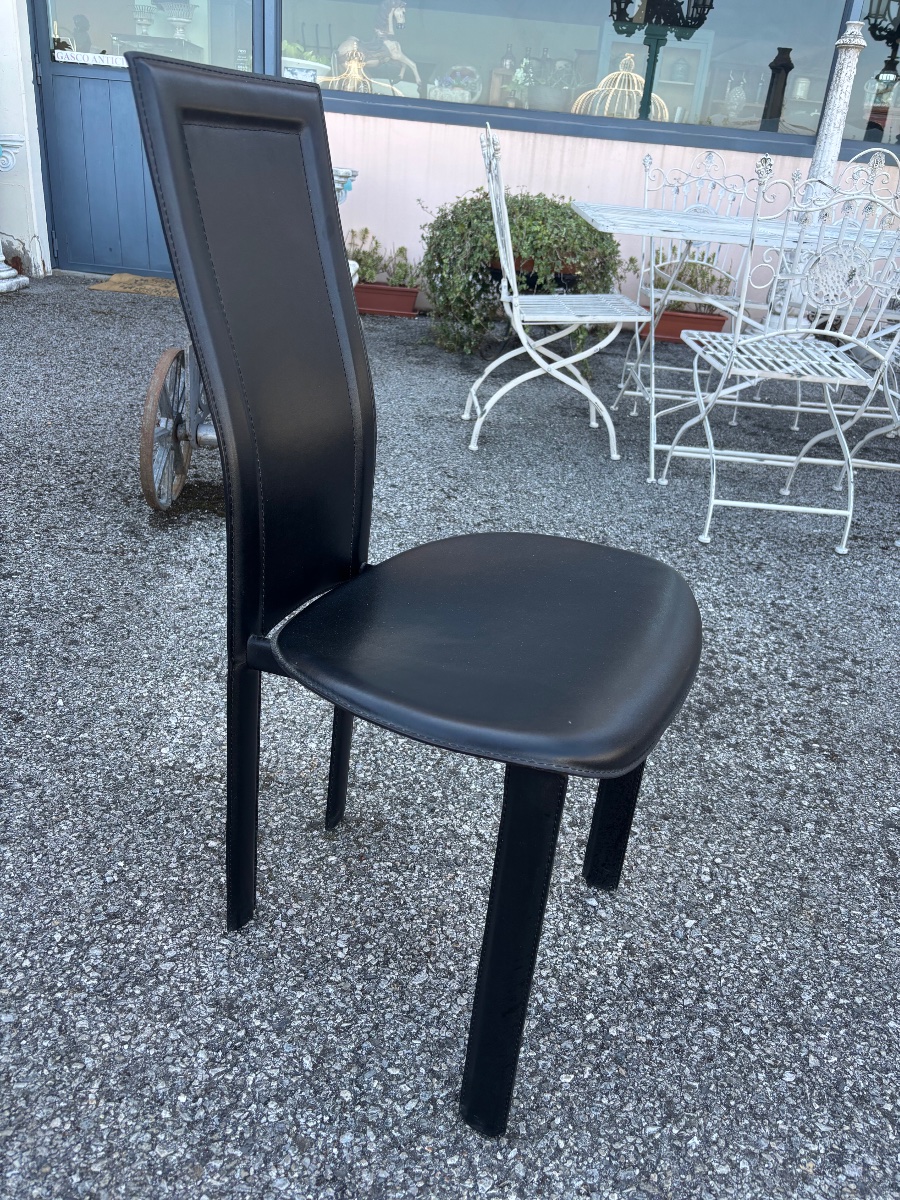Set Of 4 Designer Chairs In Black Leather – 20th Century – Fully Upholstered In Leather-photo-2