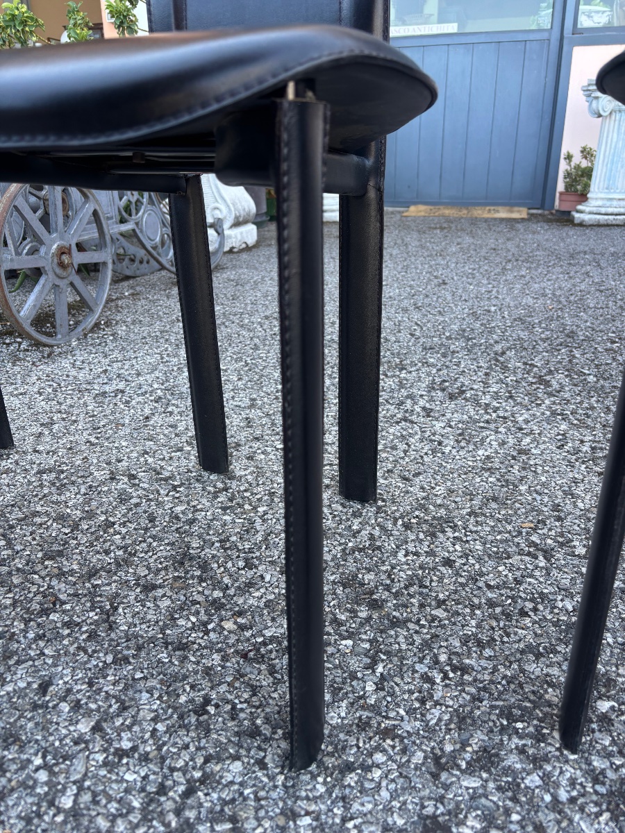 Set Of 4 Designer Chairs In Black Leather – 20th Century – Fully Upholstered In Leather-photo-5