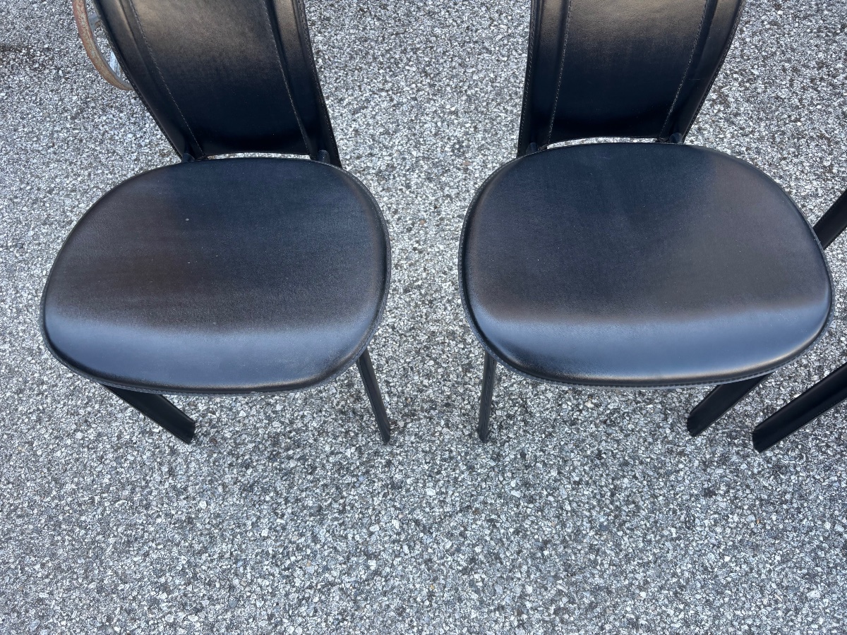 Set Of 4 Designer Chairs In Black Leather – 20th Century – Fully Upholstered In Leather-photo-6