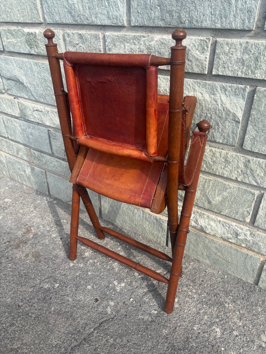 Wood And Leather Safari Armchair – Colonial Style, 1940s/50s-photo-5