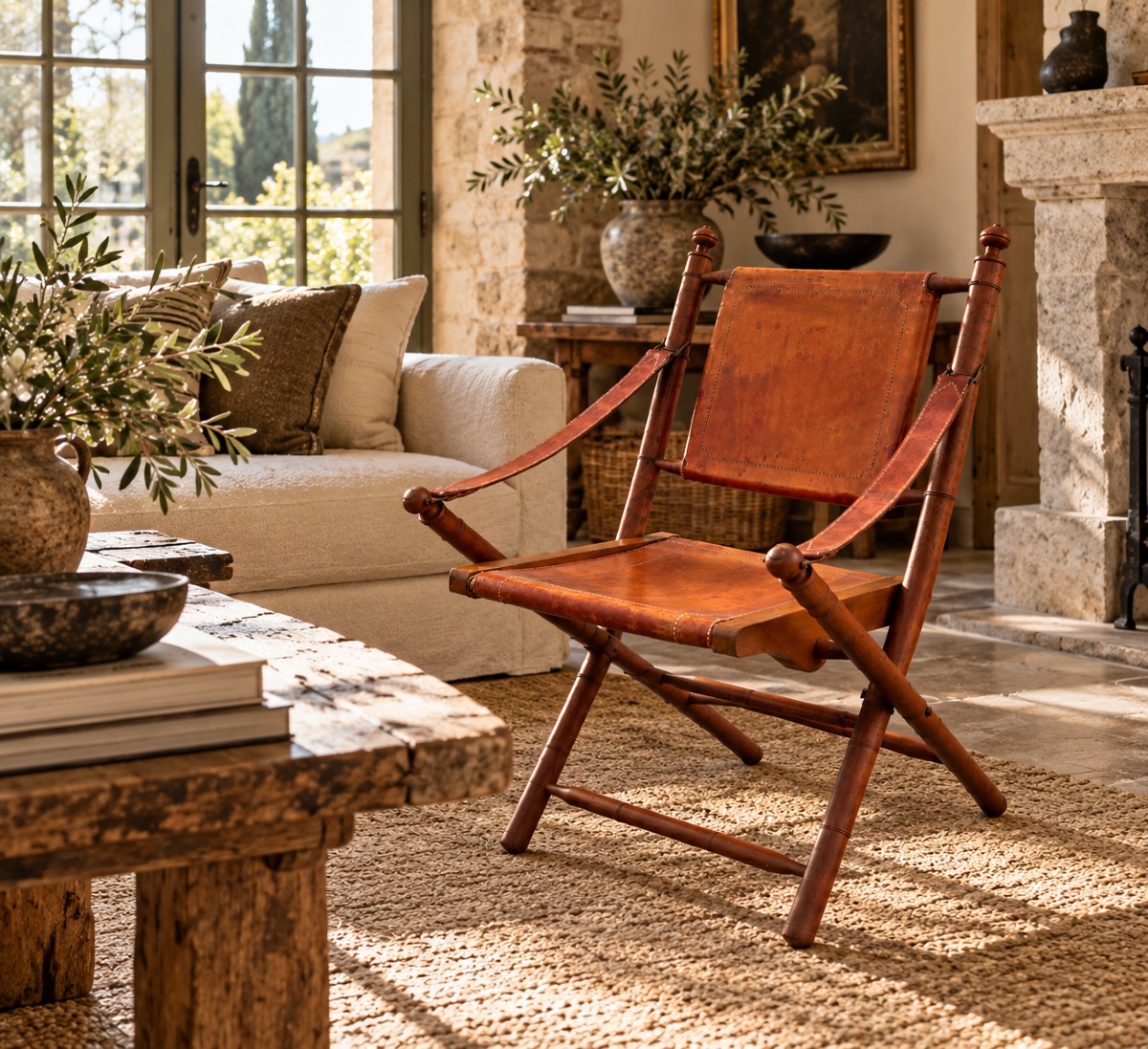 Wood And Leather Safari Armchair – Colonial Style, 1940s/50s-photo-7
