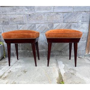 Pair Of Art Deco Stools With Leather Seats
