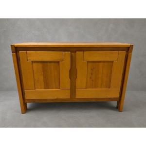 Low Sideboard In Solid Elm, 1970s Work - French Modernist Spirit