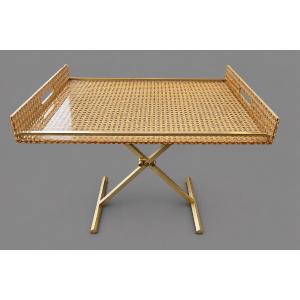 Christian Dior Home Coffee Table / Tray Table In Cane In Plexiglass And Gold Brass
