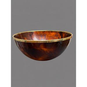 Large Dior Home Bowl In Amber Tortoiseshell-effect Resin And Brass