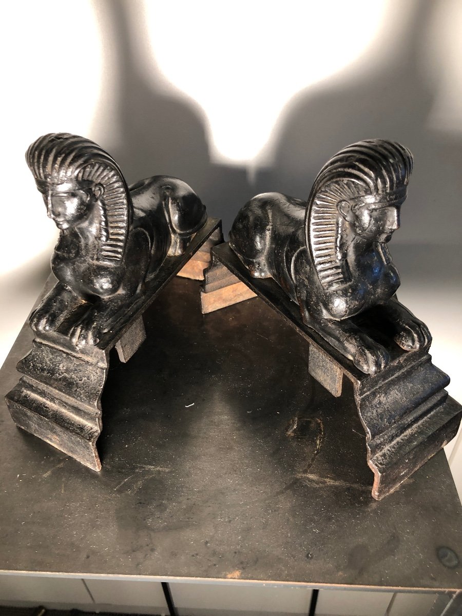 Pair Of Andirons- Sphinges Bookends -photo-2