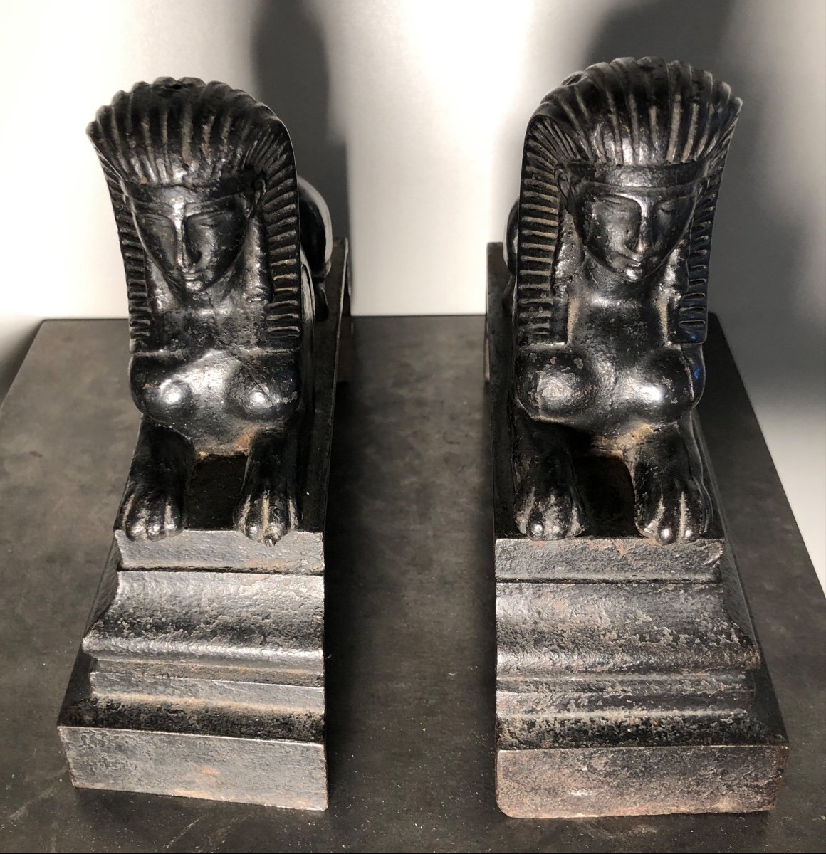 Pair Of Andirons- Sphinges Bookends 