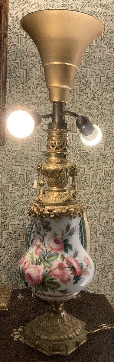 Large Lamp In Painted Porcelain And Gilt Bronze -photo-1