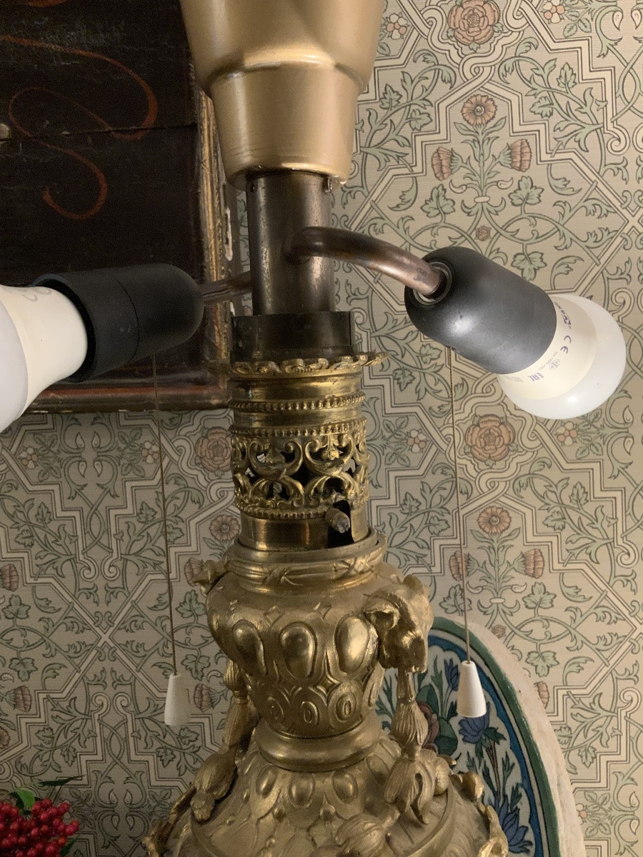 Large Lamp In Painted Porcelain And Gilt Bronze -photo-3