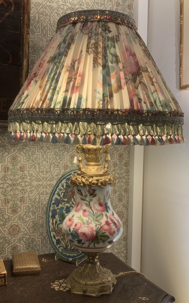 Large Lamp In Painted Porcelain And Gilt Bronze 